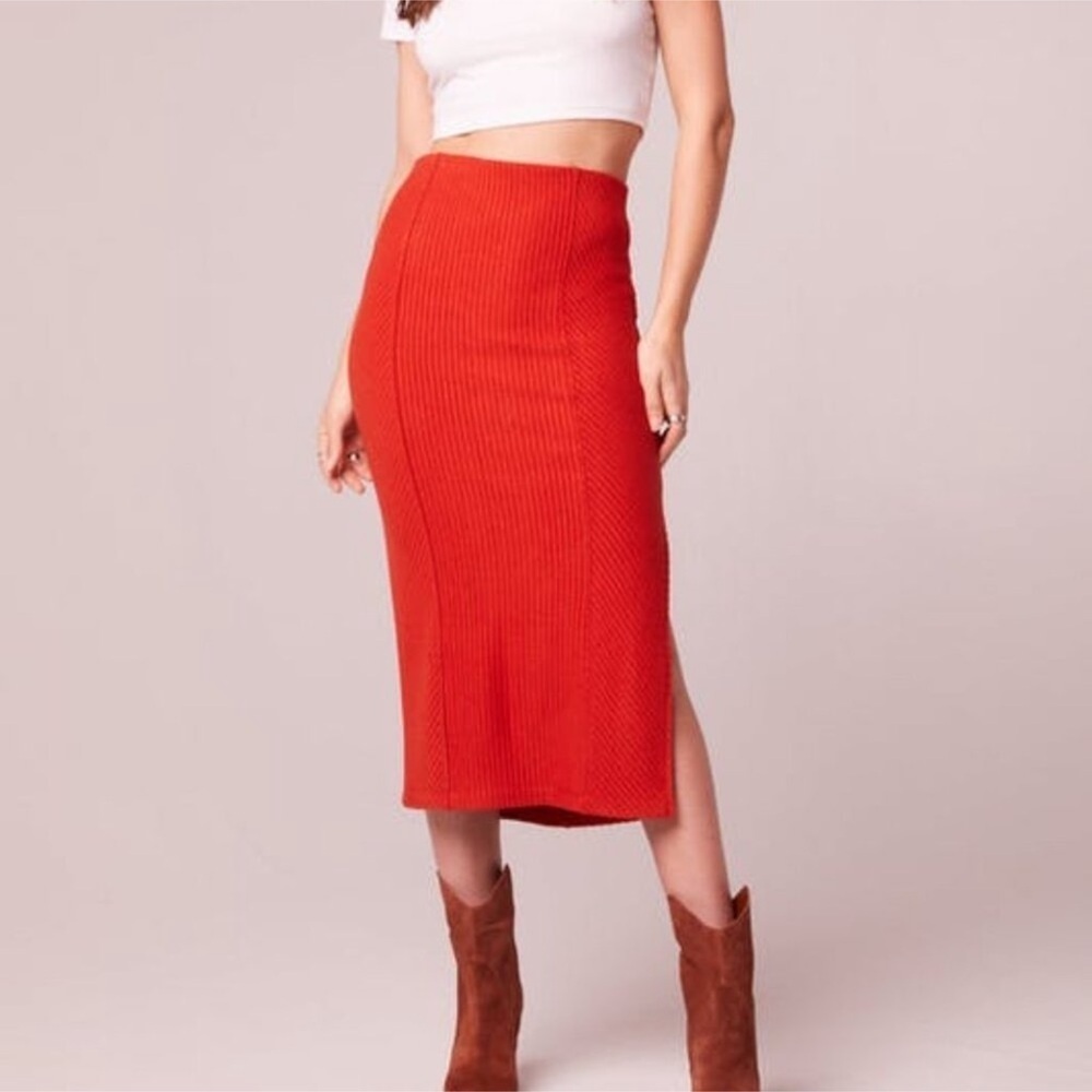 Band of Gypsies Band of The Free Orange Spice Ribbed Pull On Midi Pencil Skirt